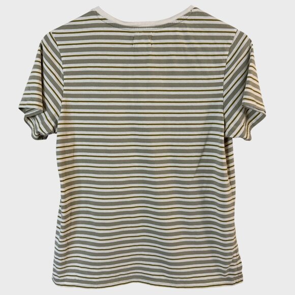 Pact Organic Cotton Soft-Spun Striped V-Neck T-Shirt Cream & Green Women's Small - Picture 4 of 9